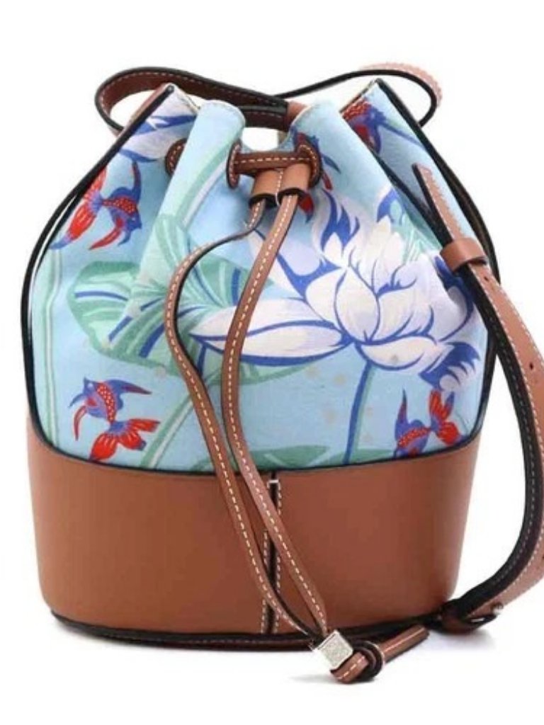 Auth Loewe Paula's Ibiza Shoulder Bag Blue/Brown Canvas/Leather - E61132a